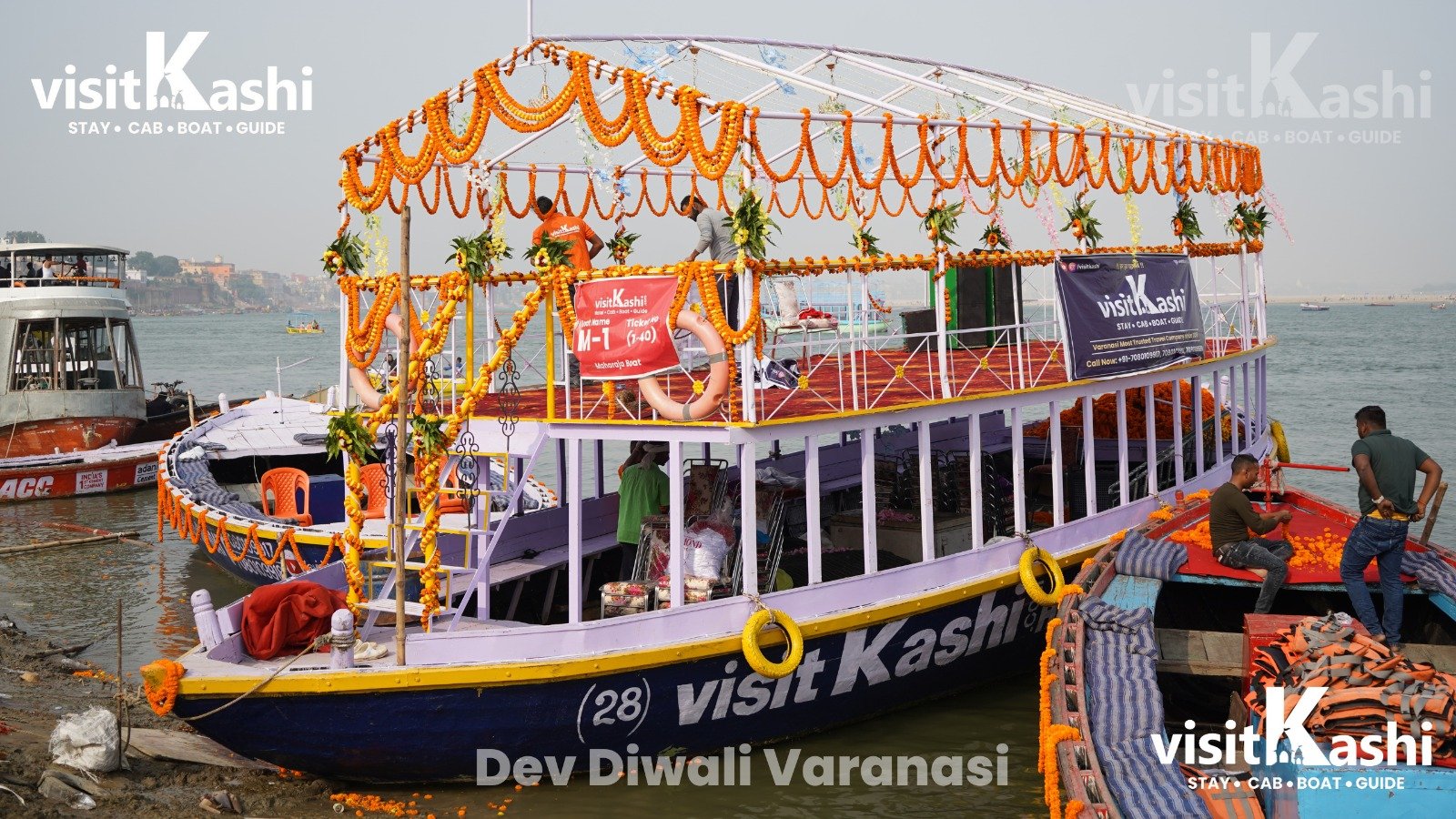Illustration of a private family boat ride during Dev Diwali in Varanasi